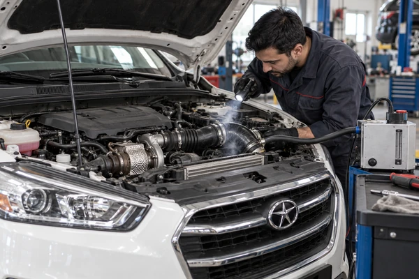 بررسی نشتی شیلنگ اینترکولر و مسیر هوای توربو جک S5 هنگام عیب یابی صدای سوت